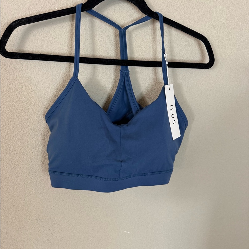 ILUS Sports Bra XXXL Blue Strappy Back NWT
